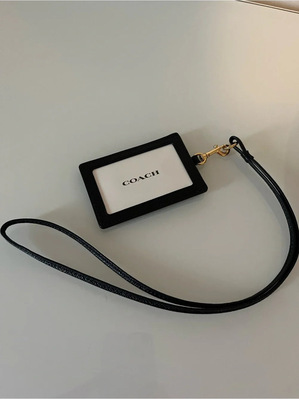 Coach Black Leather Lanyard Card Case with Gold Hardware